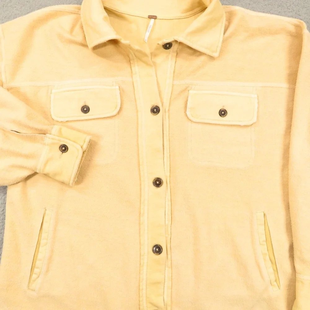 Free People Top Womens Small Cream Oversized Shacket Jacket Elbow Patch Campfire